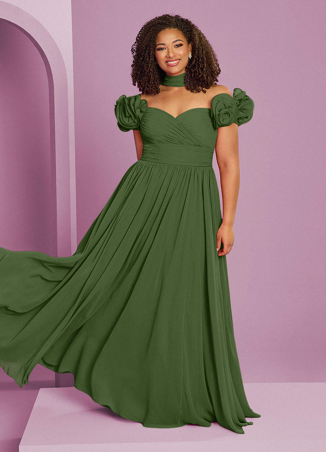 Barbie ♥ Azazie Bridesmaid Dresses Olive A-Line Off the Shoulder Chiffon Convertible Dress image1