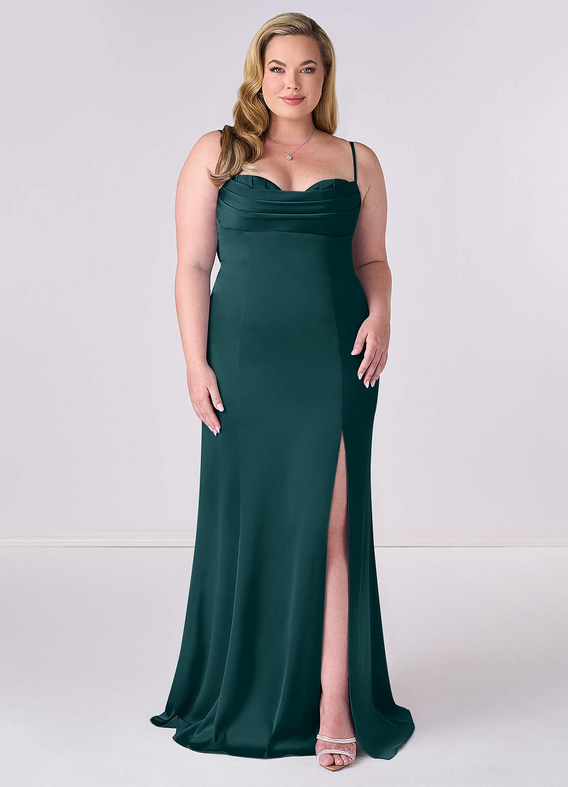Barbie ♥ Azazie Bridesmaid Dresses Pine Mermaid Corset Stretch Satin Dress image5