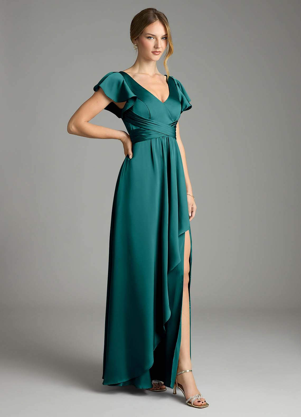 Azazie Omari Peacock Stretch Satin Bridesmaid Dresses | Azazie