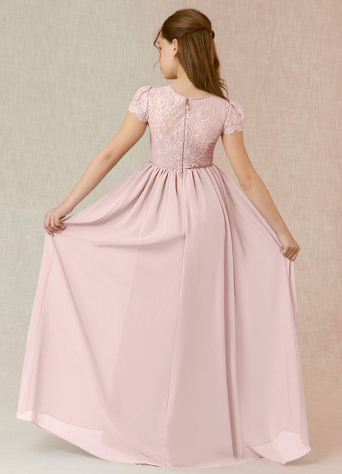 Azazie A-Line/Princess Scoop Neck Floor-Length Chiffon Junior Bridesmaid Dresses - Blushing Pink