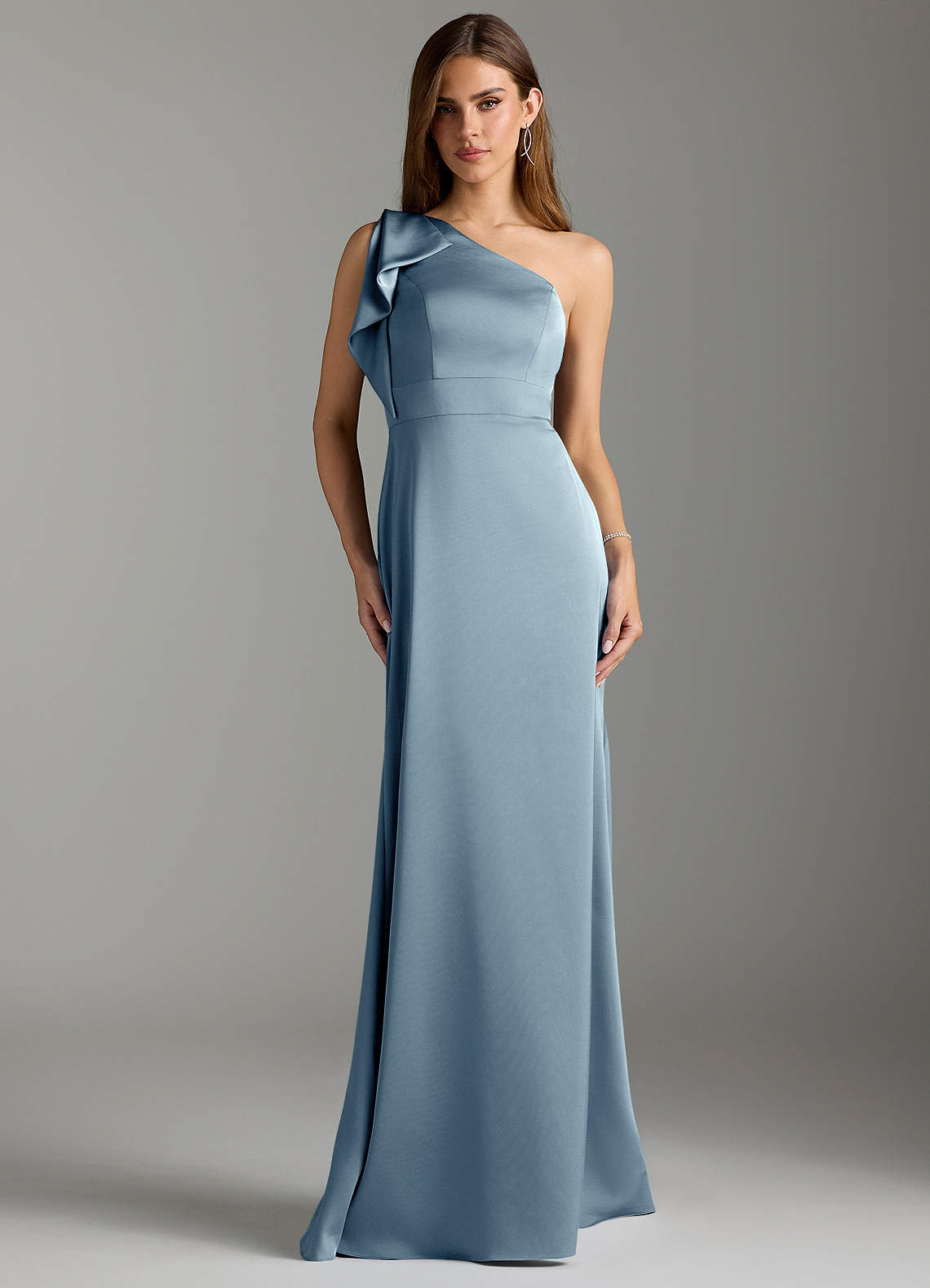 Azazie Rinna Bridesmaid Dresses Dusty Blue Mermaid Ruched Stretch Satin Dress image1