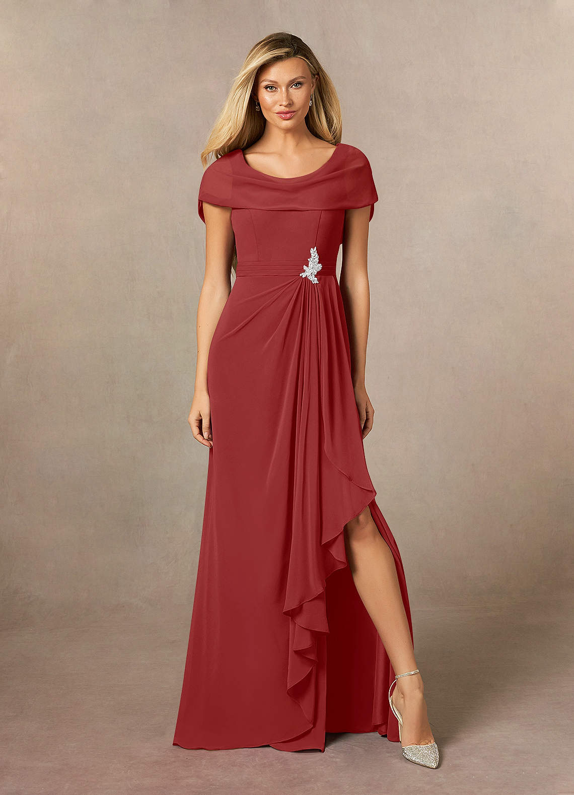 Azazie Mary Mother of the Bride Dresses Rust A-Line Side Slit Chiffon Dress image1