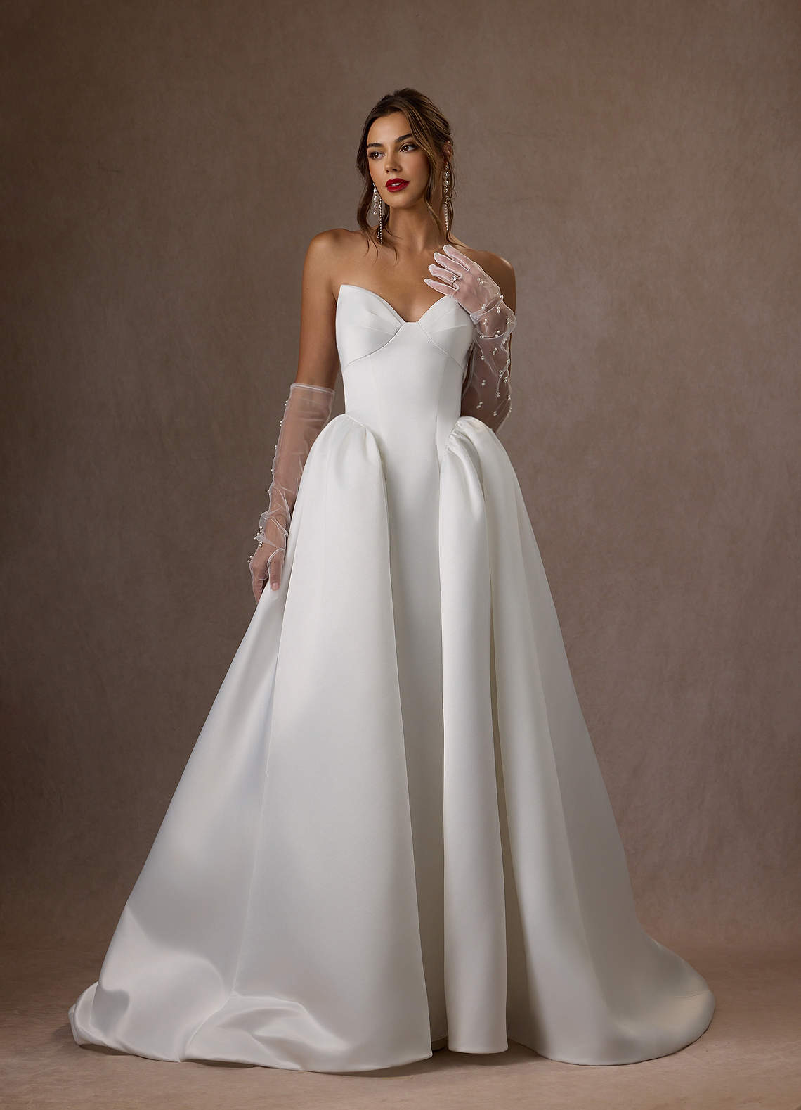 Azazie Kamira Wedding Dresses Diamond White Ball-Gown Strapless Satin Dress image1