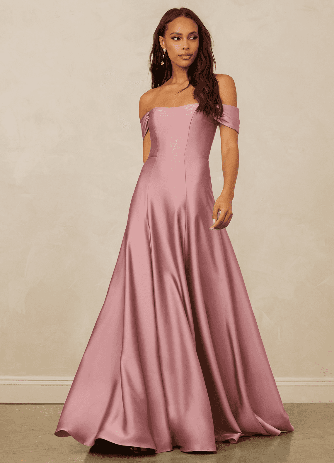 Christian Siriano Bridal for Azazie 1002 Bridesmaid Dresses Dusty Rose A-Line Off the Shoulder Stretch Satin Convertible Dress image1