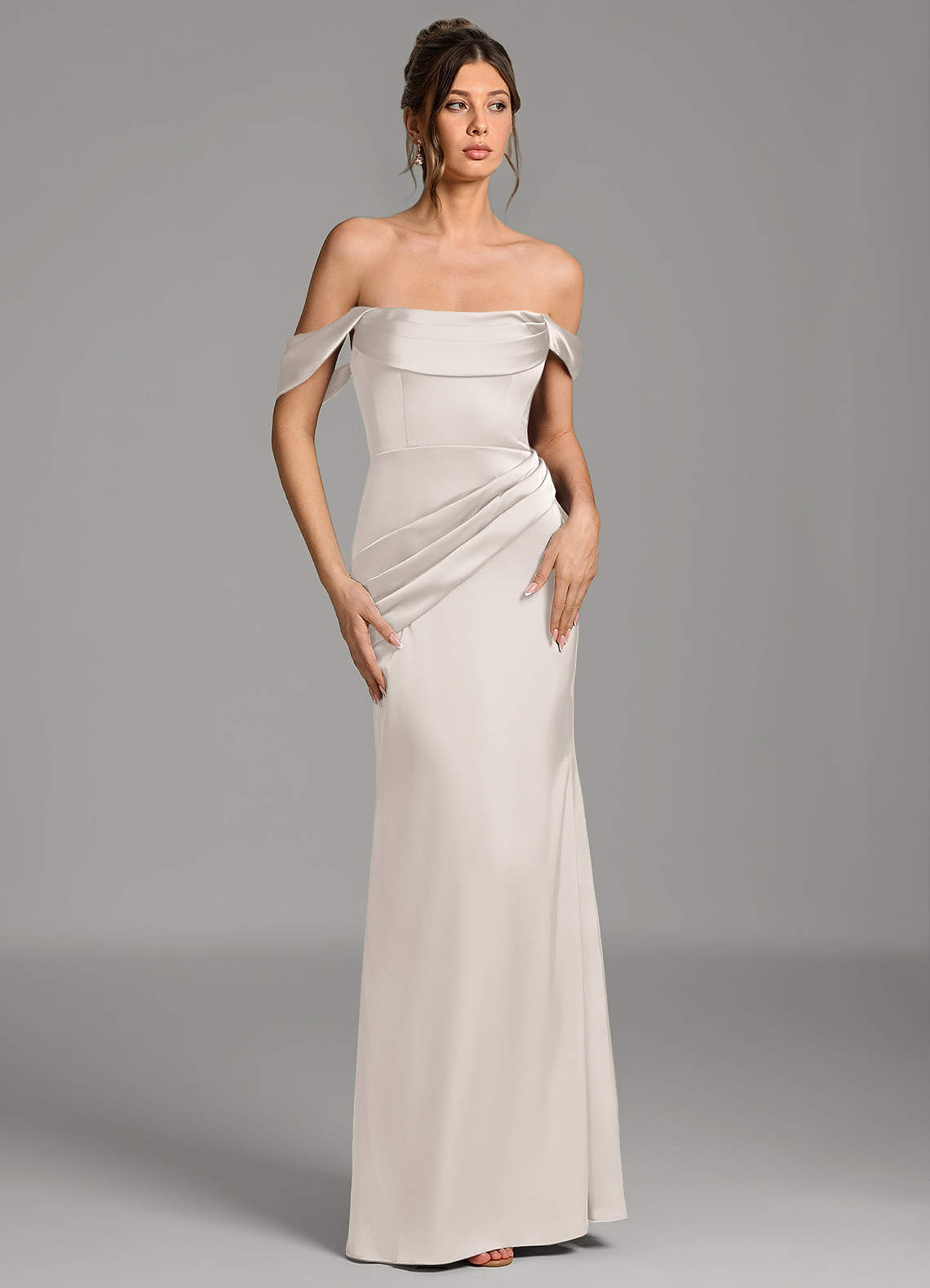 Azazie Alanis White Alabaster Stretch Satin Bridesmaid Dresses