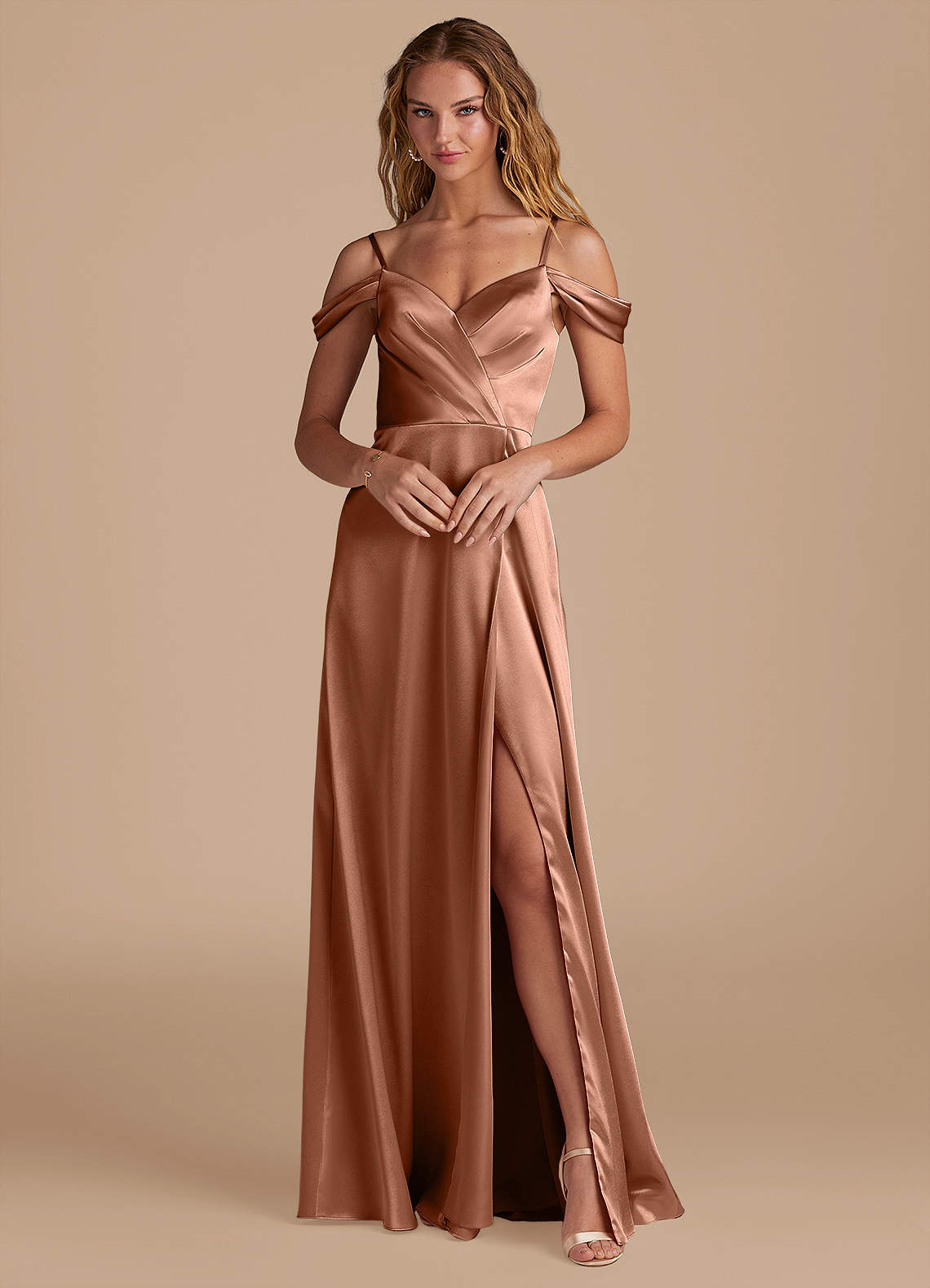 Azazie Ocean Vestidos de damas de honor Vestido de Bronceador de Satén Metálico de Corte en A con Vestidos sin tirantes image1