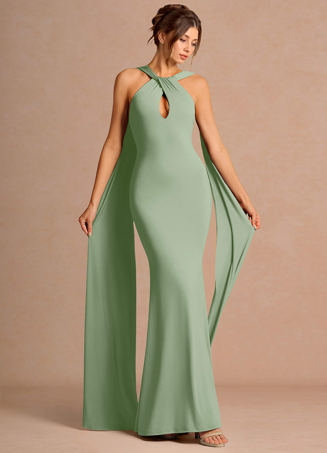 Azazie Light Green Sleeveless Mermaid Evening Dress / Gown