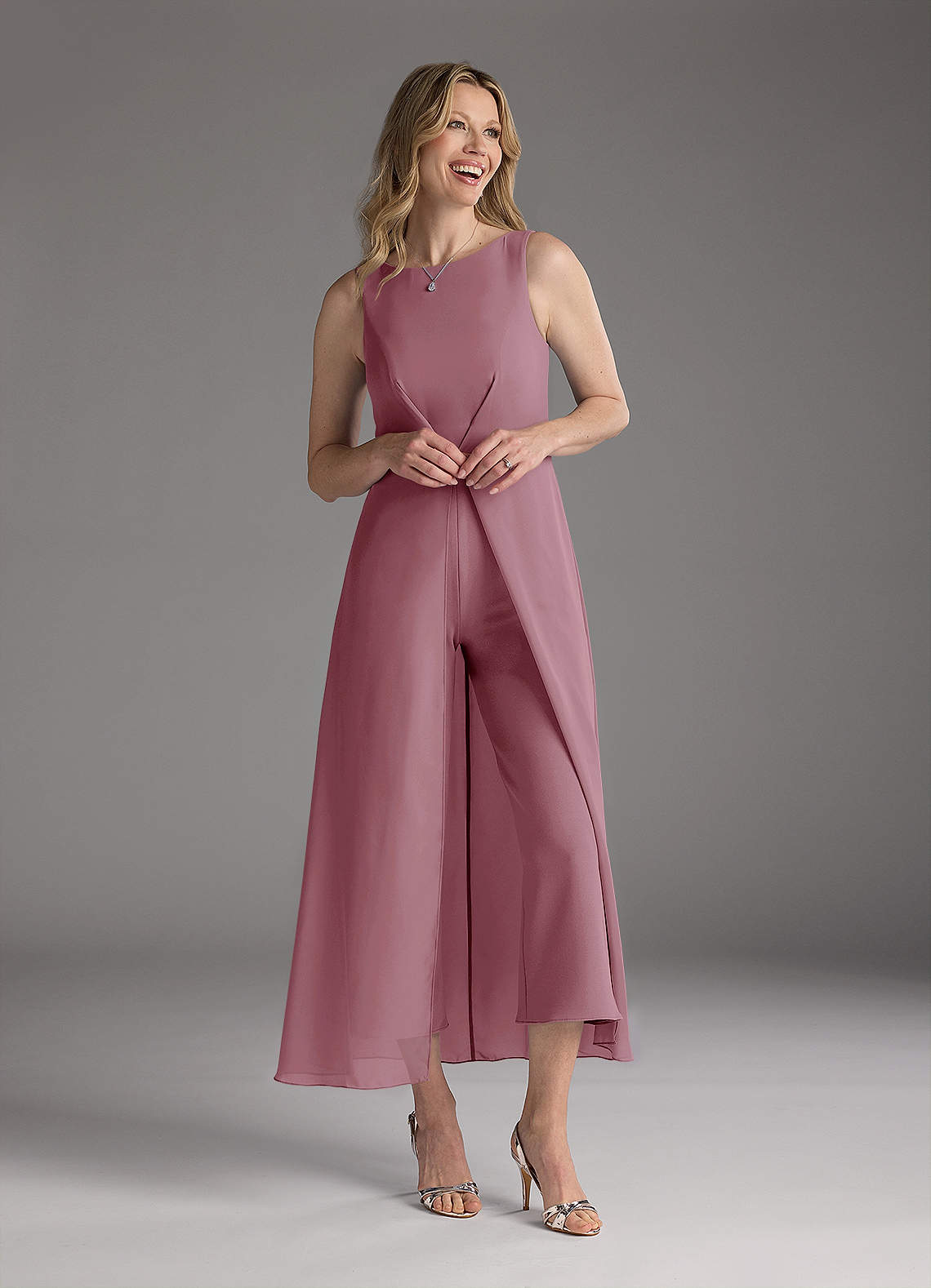 Azazie Anitta Mother of the Bride Dresses Vintage Mauve Jumpsuit/Pantsuit Pleated Stretch Crepe Dress image1