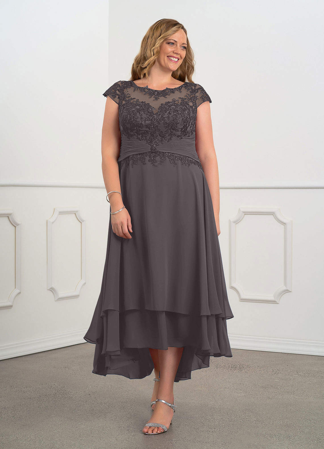 Azazie Shonda Mother of the Bride Dresses Steel Grey Lace Chiffon Dress image7