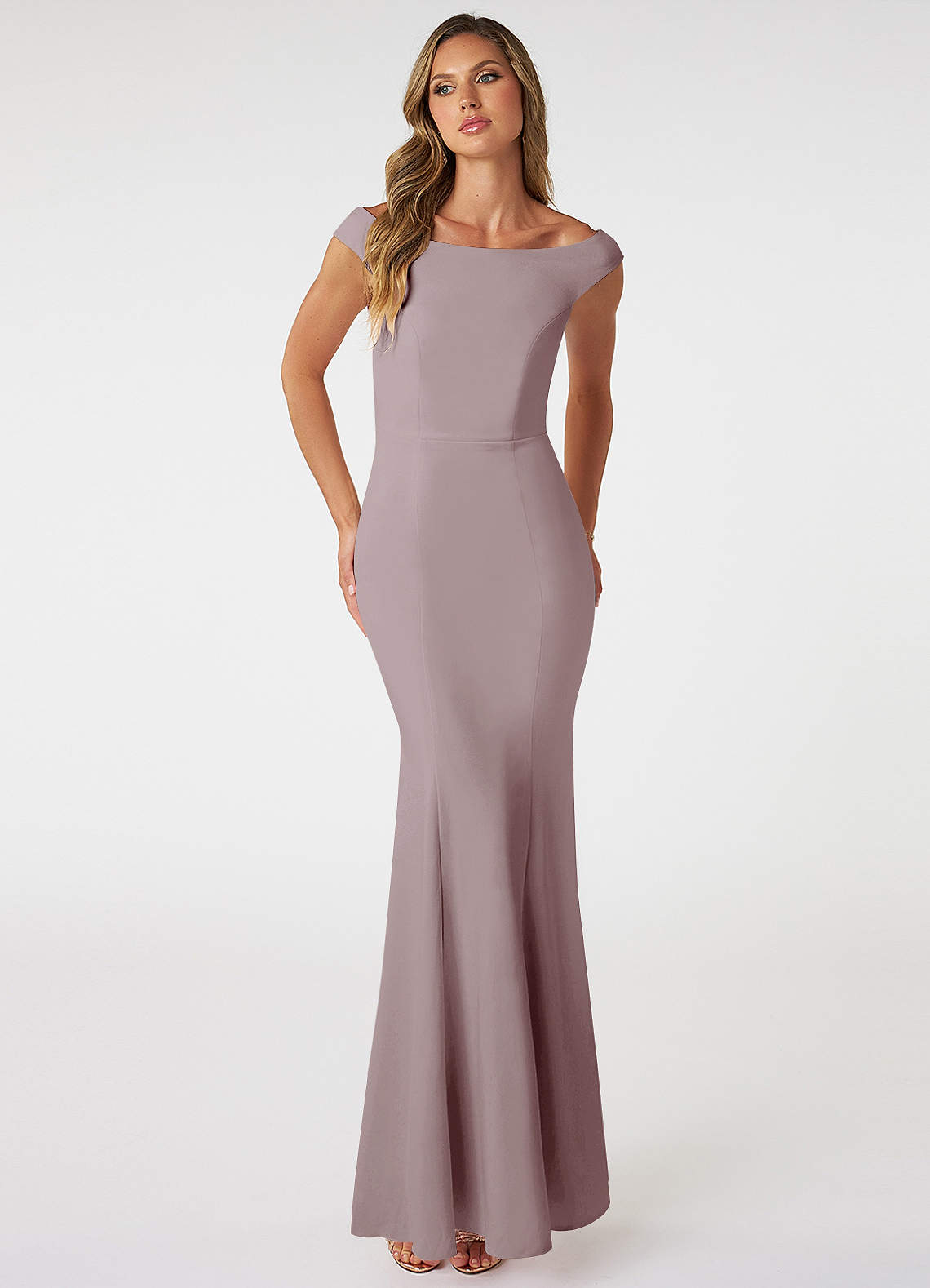 Azazie Nicolina Bridesmaid Dresses Vintage Mauve Mermaid Square Neckline Stretch Crepe Dress image1