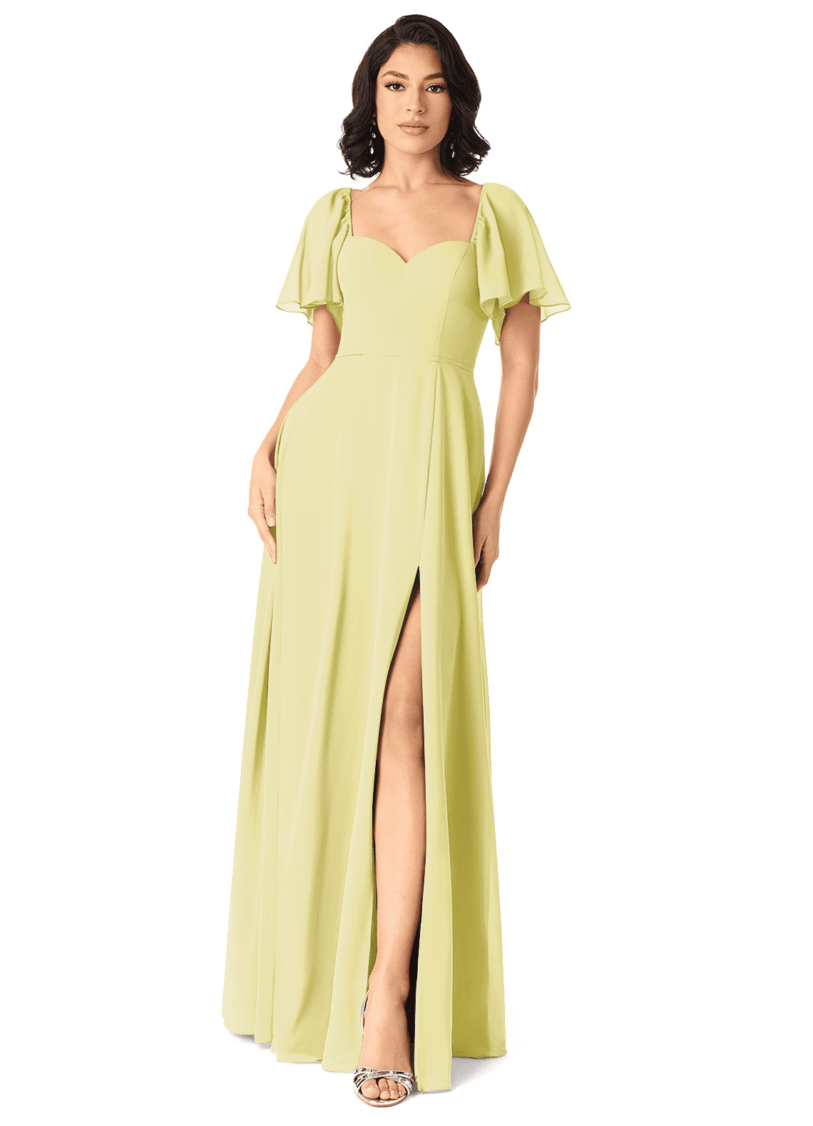 Azazie Chloe Bridesmaid Dresses Lemon Sorbet A-Line Sweetheart Neckline Chiffon Dress image1