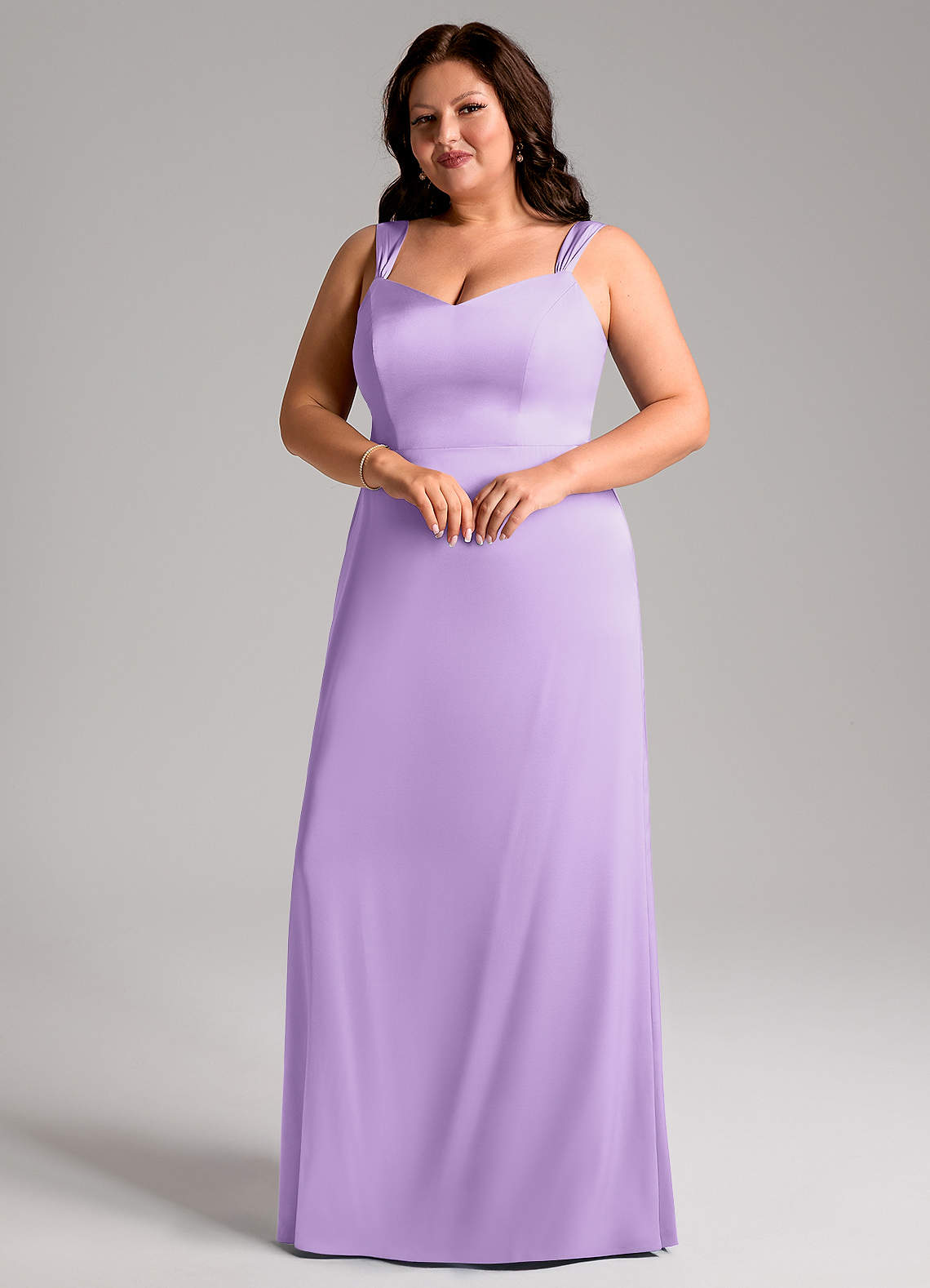 Azazie Denice Bridesmaid Dresses Lilac Sheath Pleated Stretch Satin Dress image1