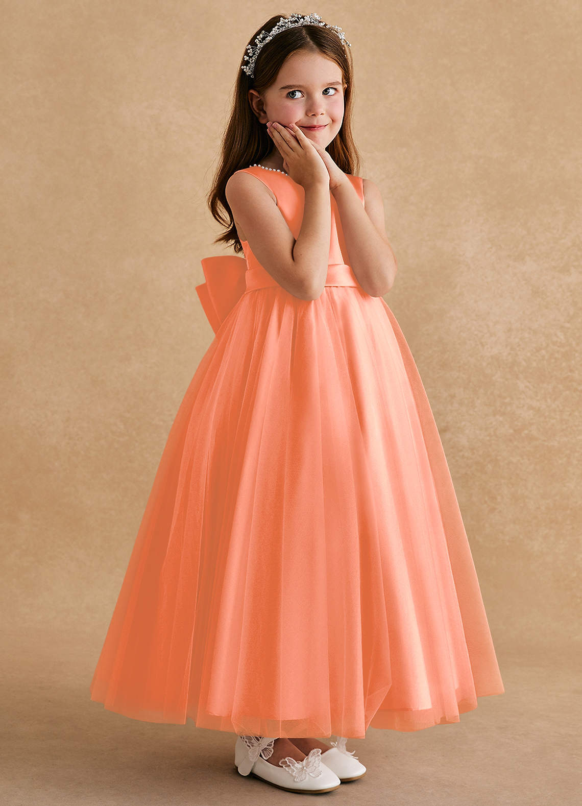 Azazie Cookie Flower Girl Dresses Sunset A-Line Bow Tulle Dress image2