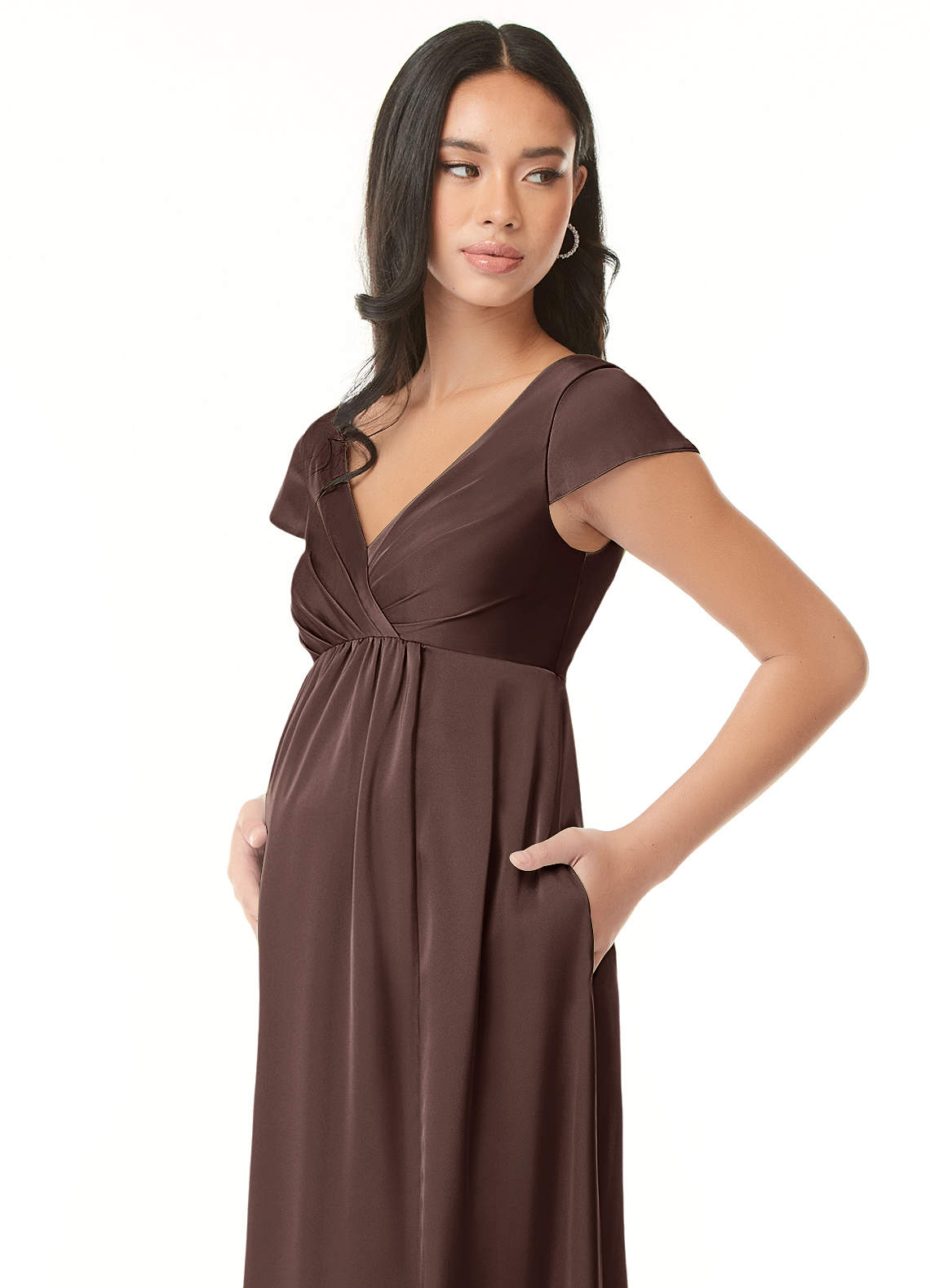 Azazie Allessia Maternity Bridesmaid Dresses A-Line Pleated Stretch Satin Floor-Length Dress image5