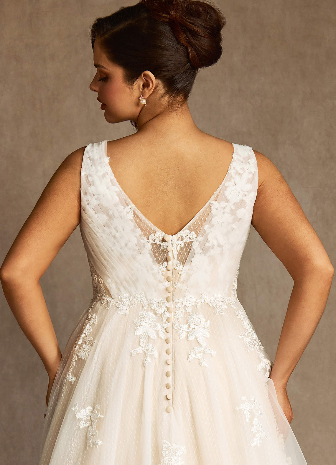 Azazie Alemia Wedding Dresses Diamond White Champagne A-Line Lace Tulle Dress image4