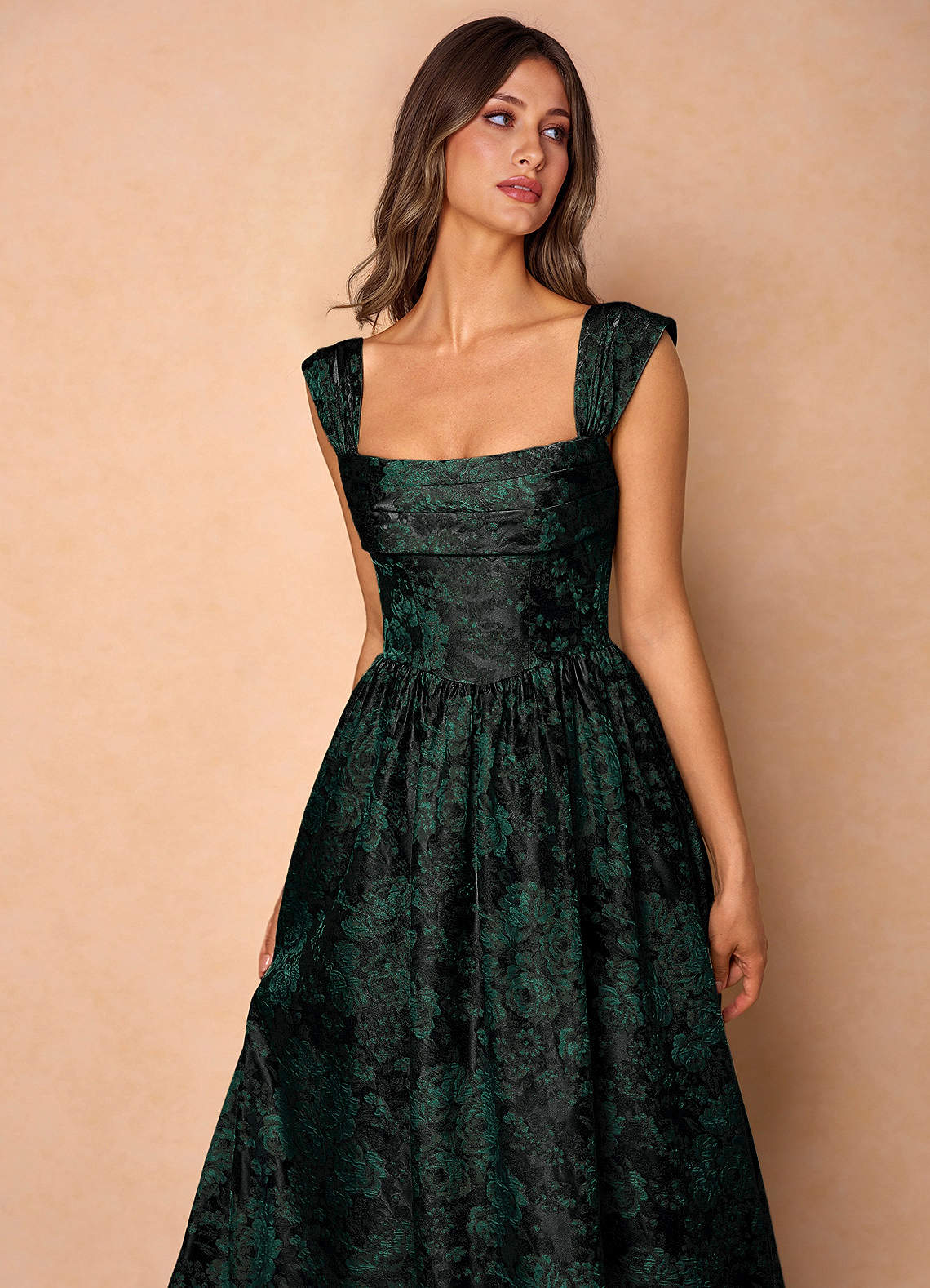 Azazie Plus Size Midi Dresses A-Line Wedding Guest Semi-Formal Dresses Square Emerald Black
