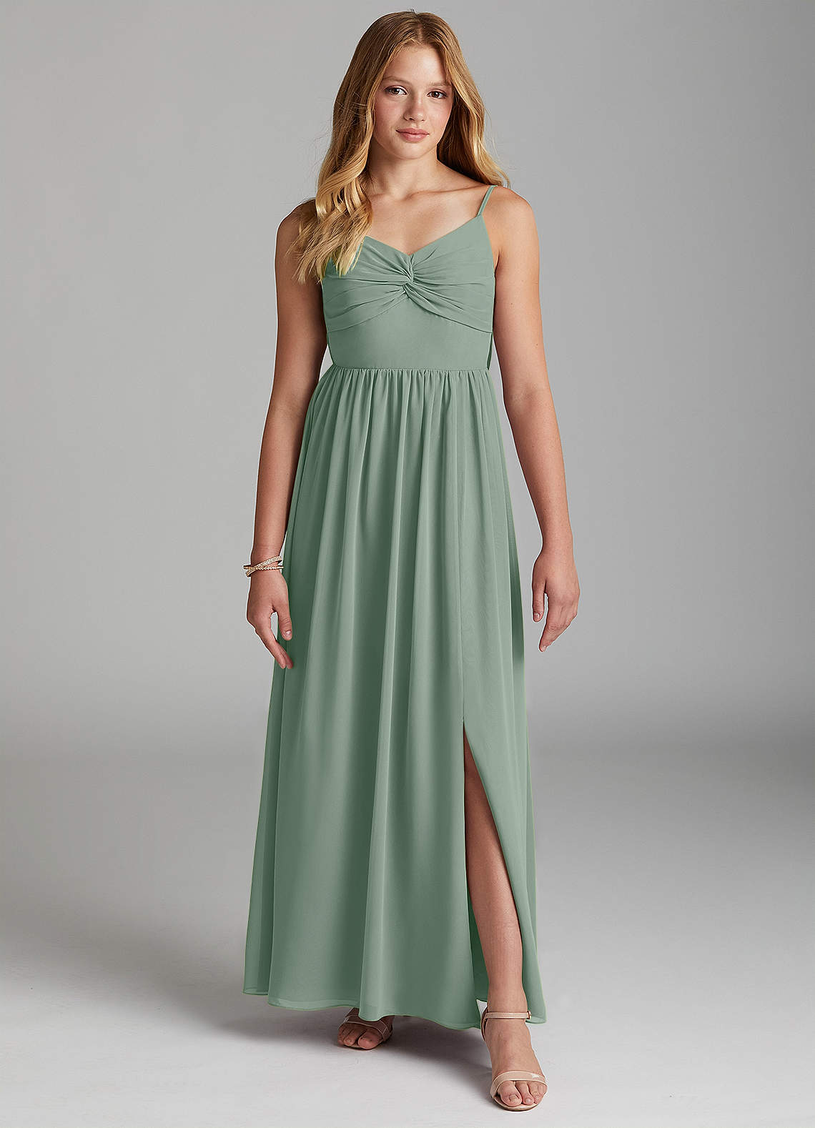 Azazie Zeya Junior Bridesmaid Dress in Silver Sage | Azazie CA