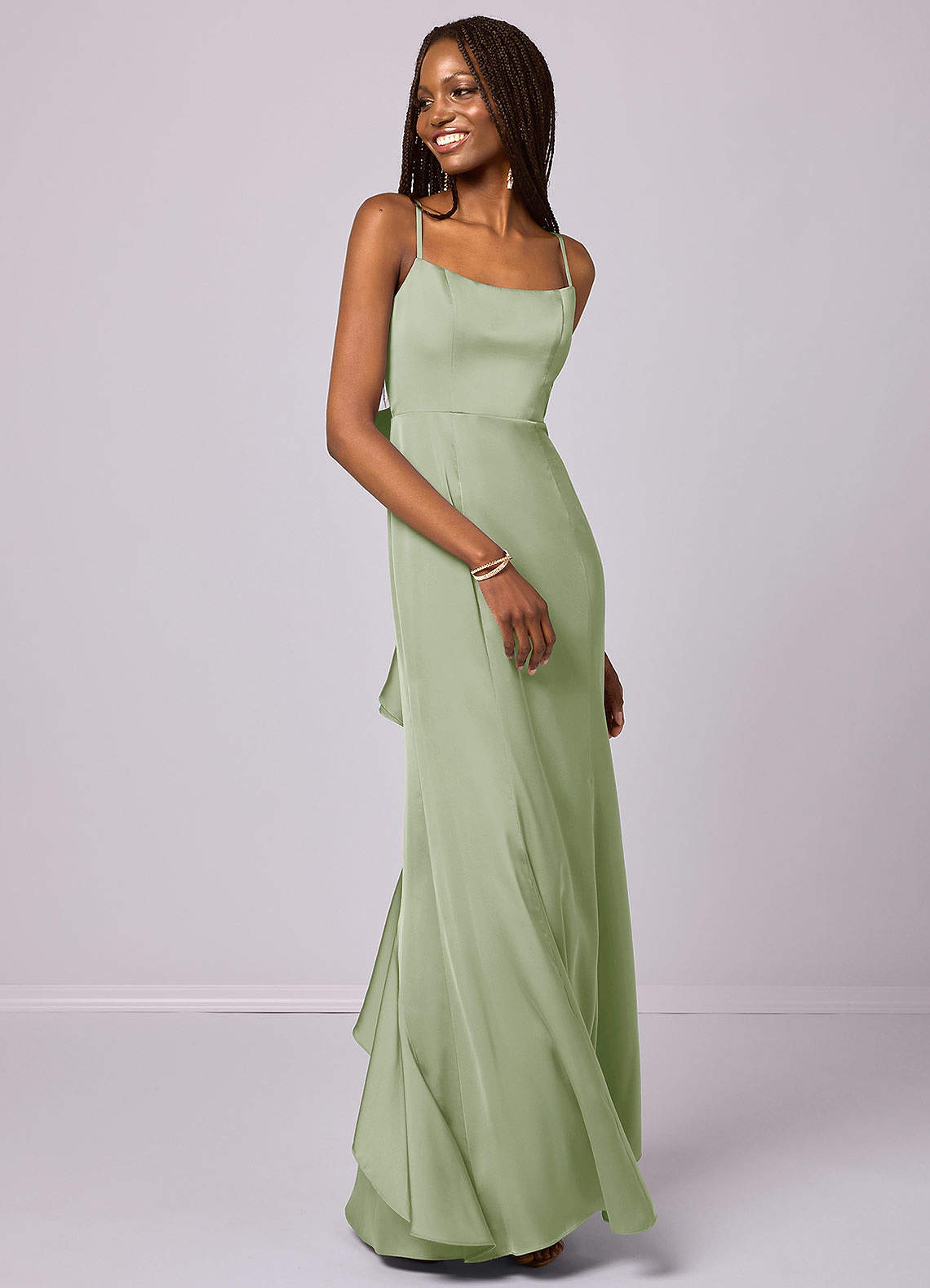 Barbie ♥ Azazie Endeligt Salg Havfrue Sløjfe Stræk satin Gulv-længde Kjole image2