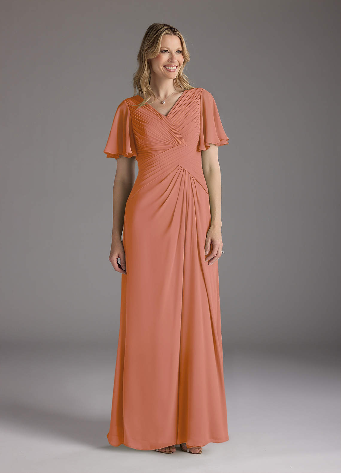 Azazie Morning Glory Mother of the Bride Dresses MAI TAI A-Line V-Neck Ruched Chiffon Dress image1