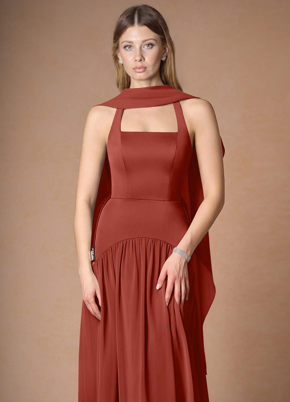 front Azazie Matching Color Chiffon Multiway Cape
