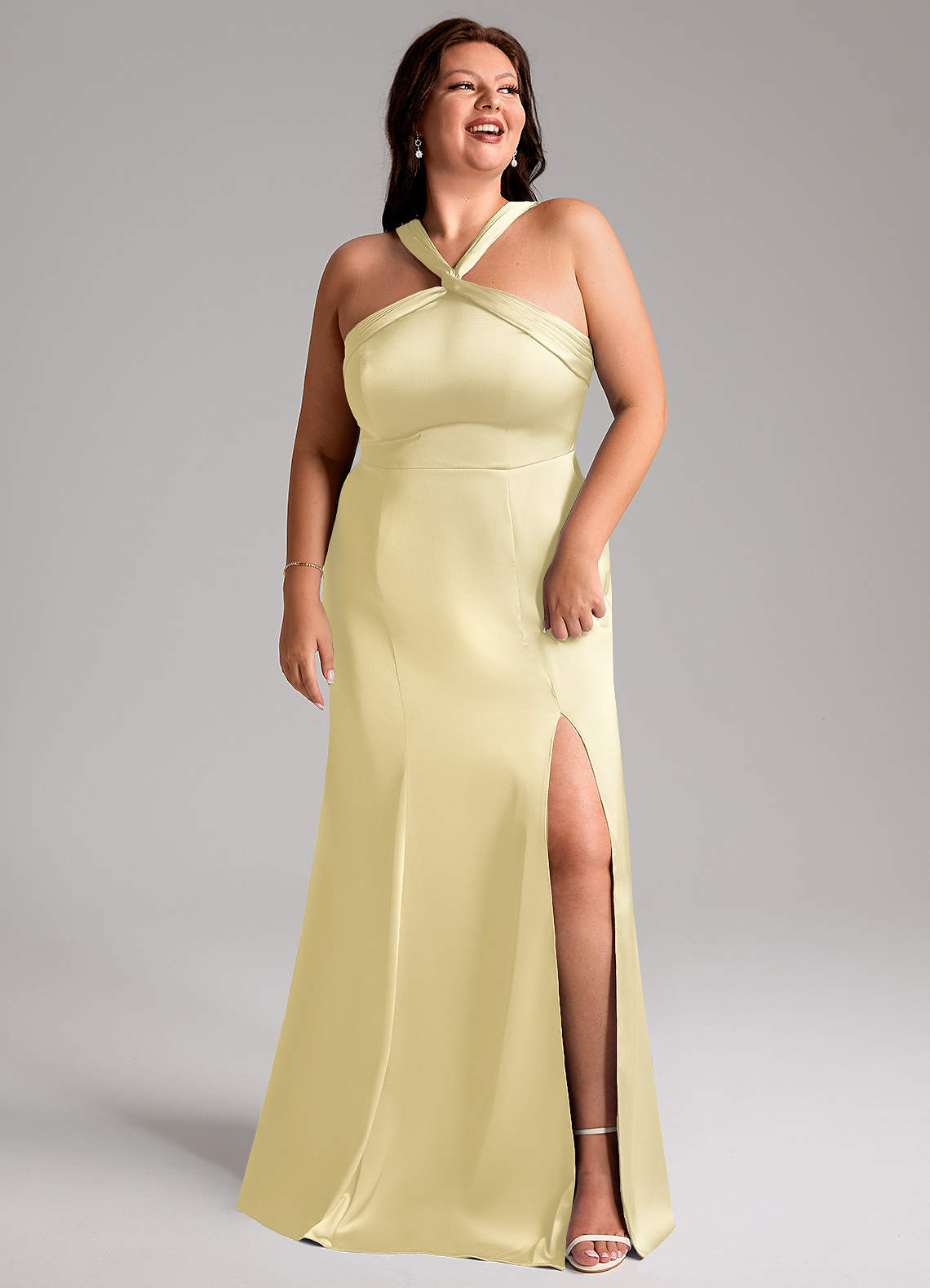 Azazie Rue Vestidos de damas de honor Vestido de Sorbete De Limón de Satén Elástico de Corte Sirena con Plisado image10