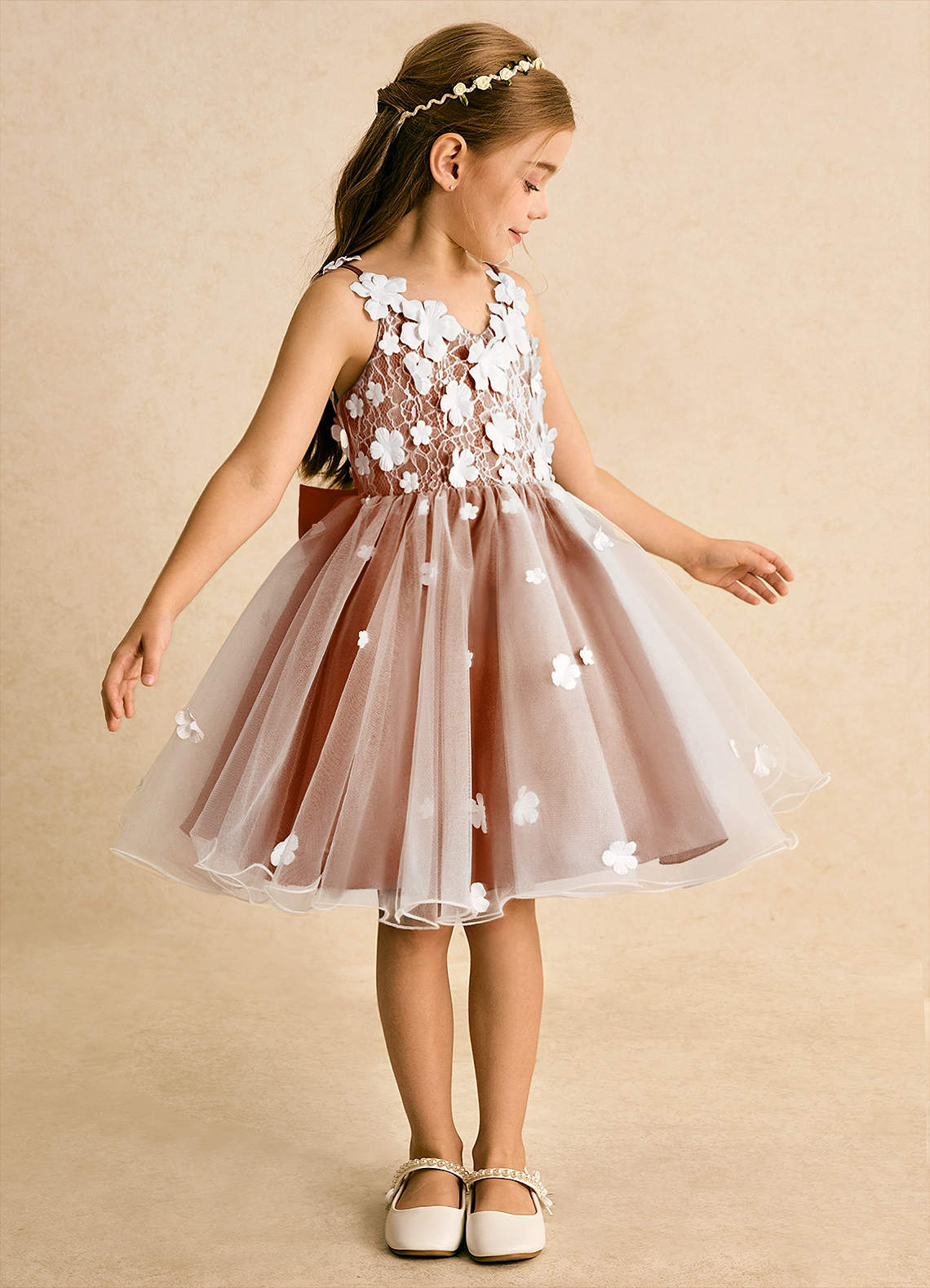 Azazie Junebug Robe Demoiselle D'honneur Fillette Robe Princesse en Tulle Dentelle Ivoire Orange Brûlée image3