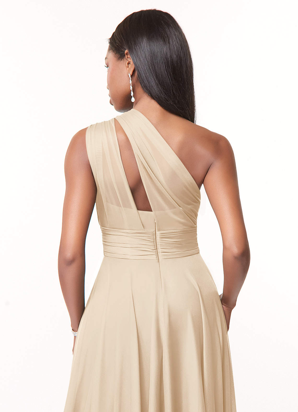 Azazie Charlize Jurken voor bruidsmeisjes Jurk van Mesh met A-Lijn One-Shoulder Champagne image3