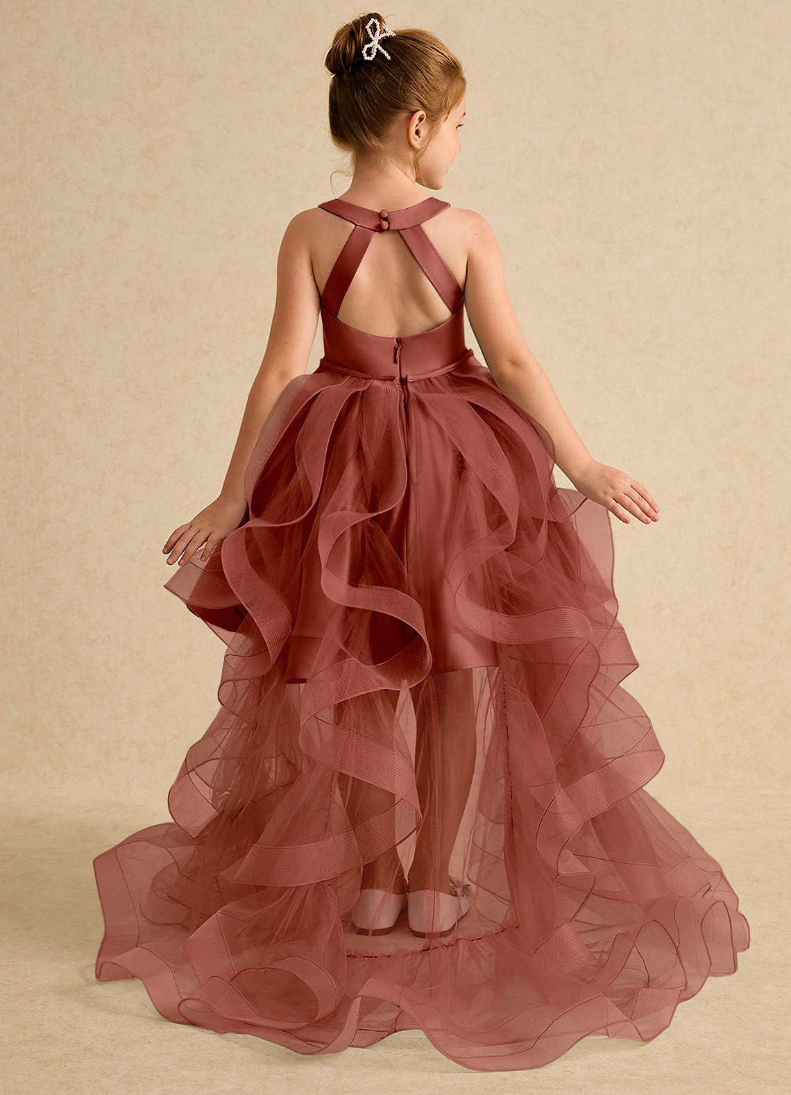 Azazie Julietta Flower Girl Dresses Auburn Ball-Gown Convertible Tulle Dress image1