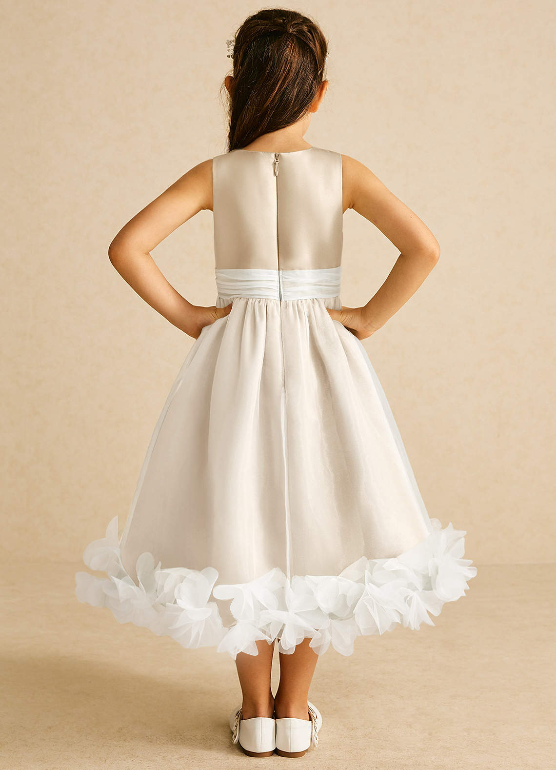 Azazie Stardust Flower Girl Dresses Champagne A-Line Sleeveless Organza Dress image3