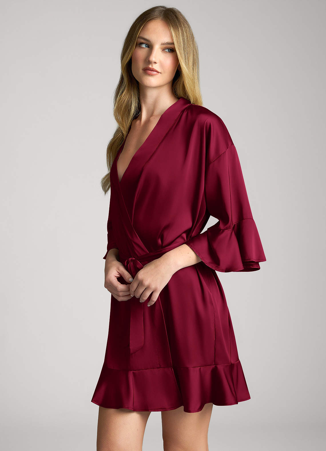 front Ruffled Satin Robe