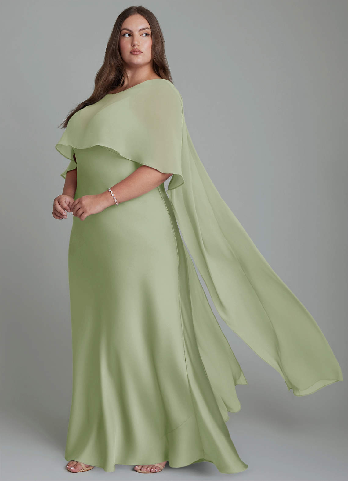 Azazie Stefania Bridesmaid Dresses Dusty Sage A-Line Stretch Satin Dress image9