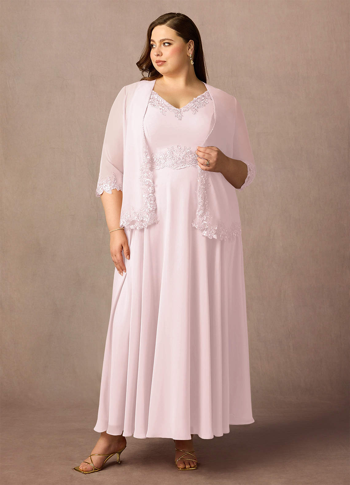 Azazie Devana vestidos de madre de la novia Vestido de Rosa Rubor de Gasa de Corte En A con Lentejuela image1
