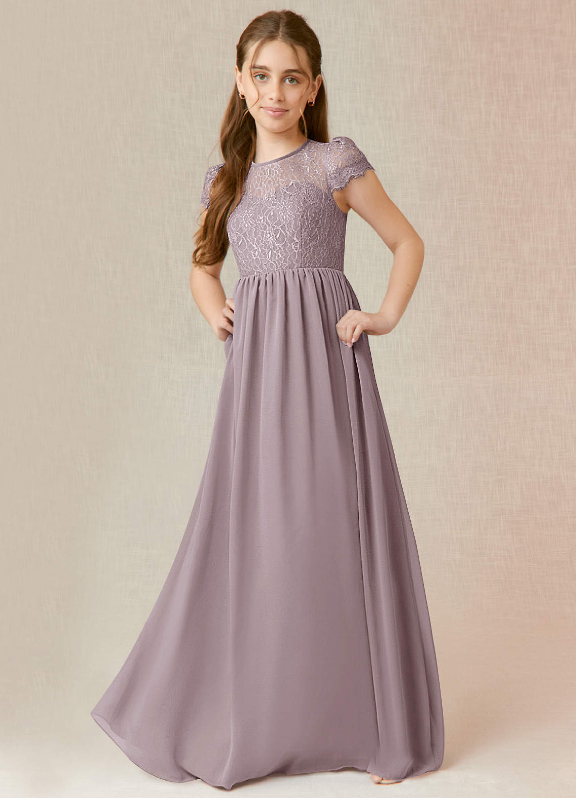 Azazie Delevingne Junior A-Linie Spitze Chiffon Kleid Dämmerung image1