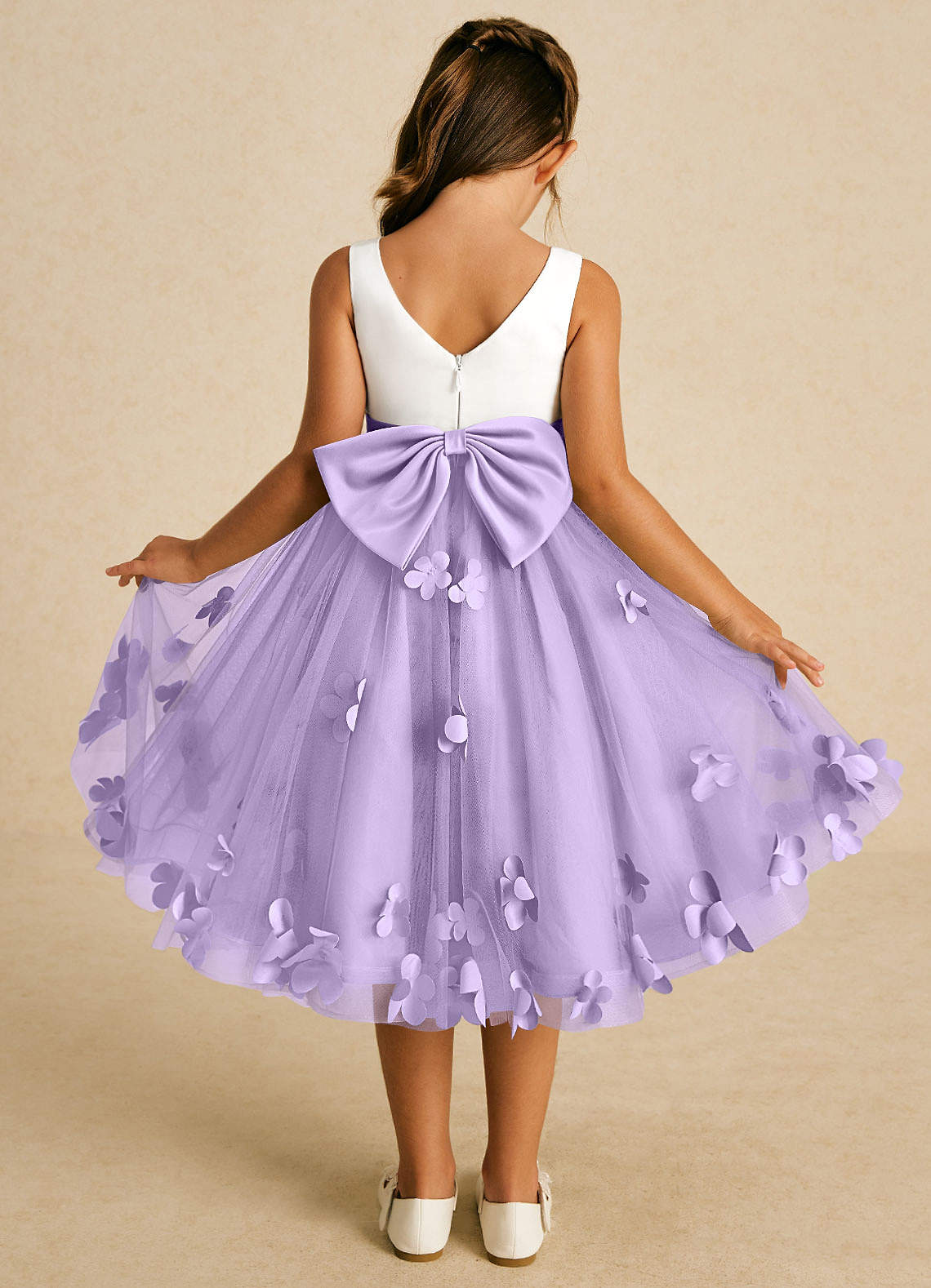 Azazie Sprout Flower Girl Dresses Lilac A-Line Bow Tulle Dress image1