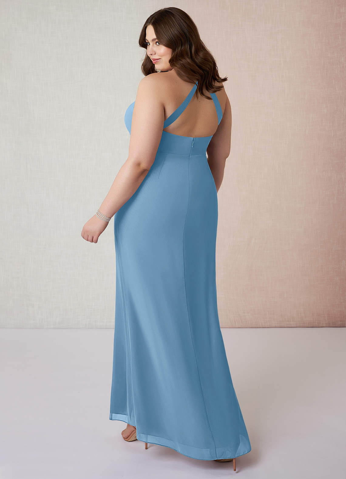 Azazie Plus Size Sheath V-Neck Floor-Length Chiffon Bridesmaid Dresses - Steel Blue
