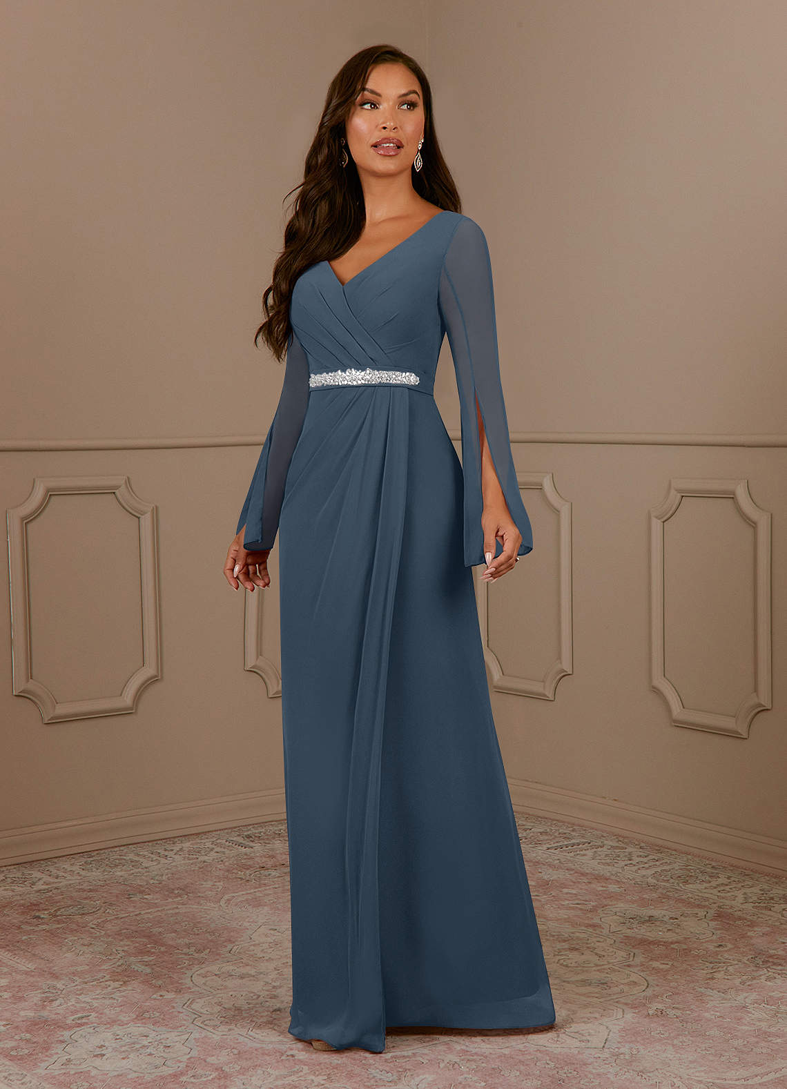 Azazie Belinda Mother of the Bride Dresses Neptune A-Line V-Neck Pleated Chiffon Dress image1