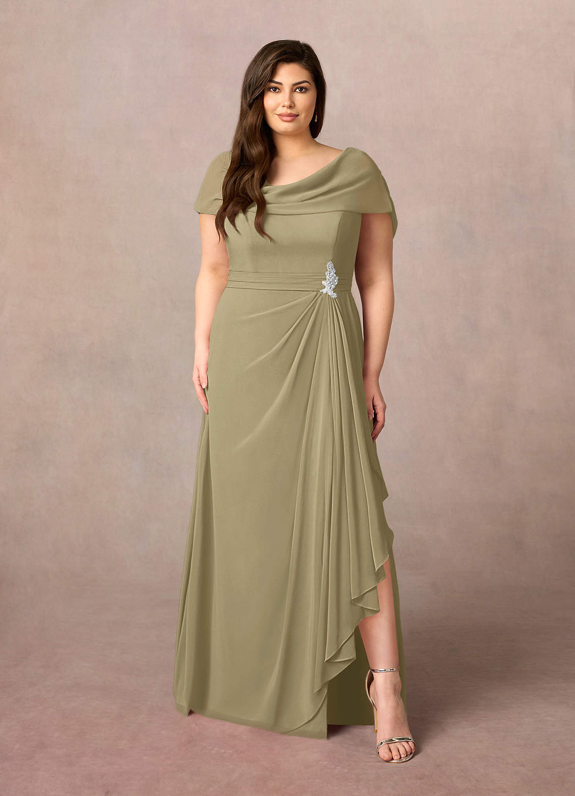 Azazie Mary Mother of the Bride Dresses Moss Green A-Line Side Slit Chiffon Dress image1