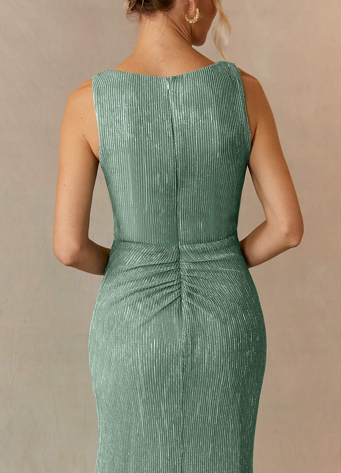 Azazie Tuscon Mother of the Bride Dresses Aquamarine A-Line Ruched Metallic Mesh Dress image6