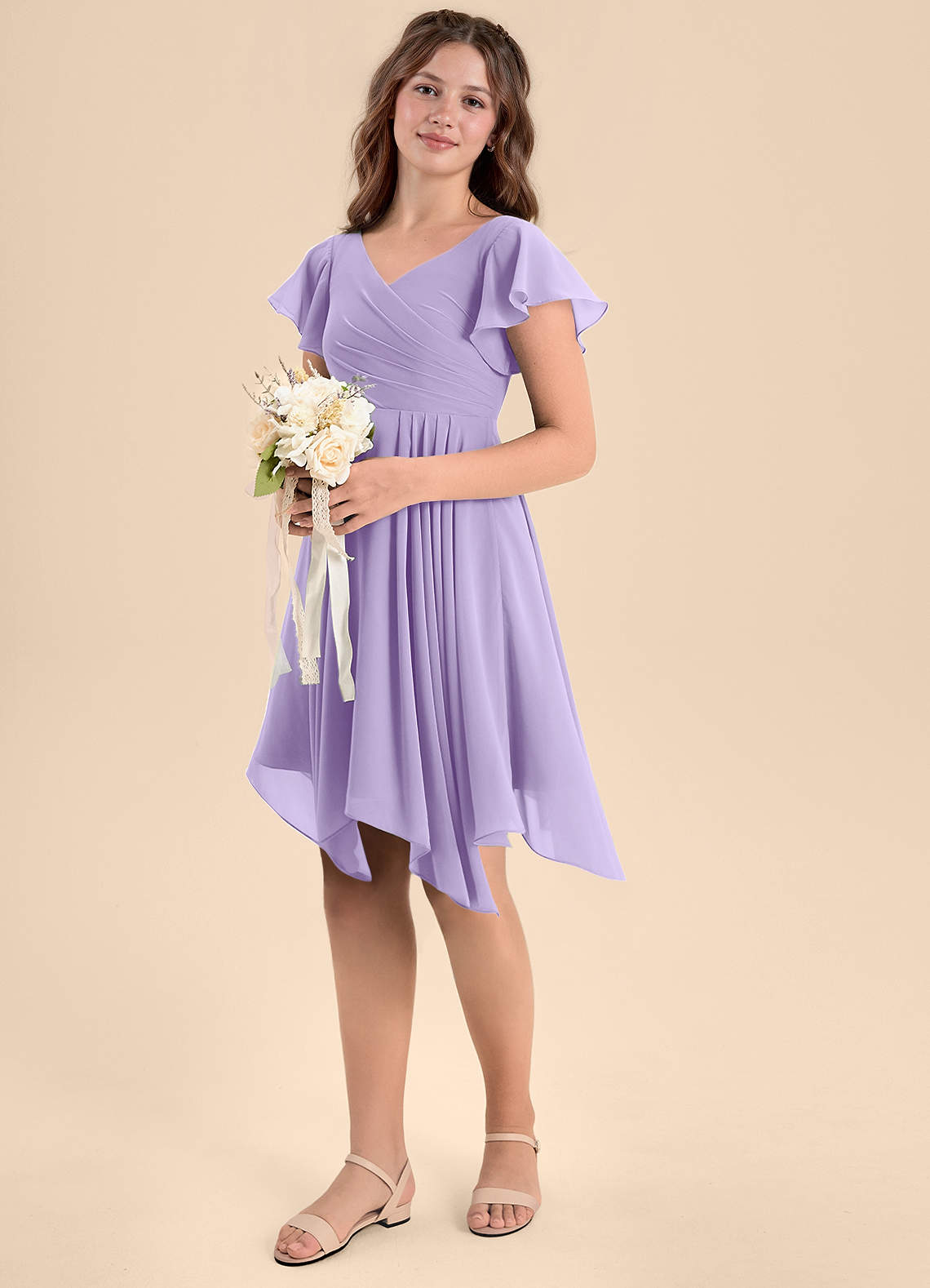 Azazie Janeaurelia Junior Lilac A-Line Pleated Chiffon Dress image1