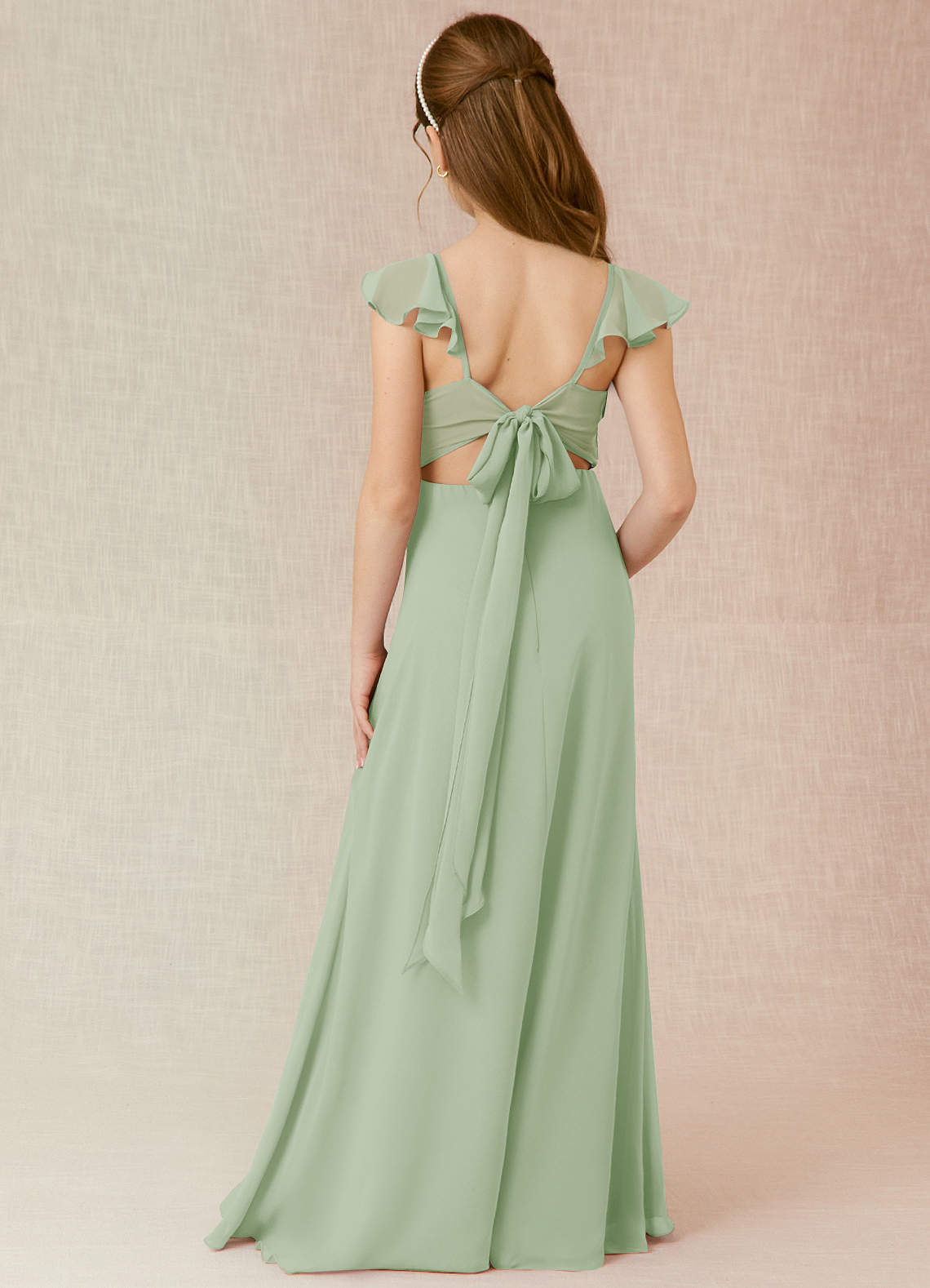 Azazie A-Line/Princess V-Neck Floor-Length Chiffon Junior Bridesmaid Dresses - Dusty Sage Azazie A-Line/Princess V-Neck Floor-Length Chiffon Junior Bridesmaid Dresses - Dusty Sage
