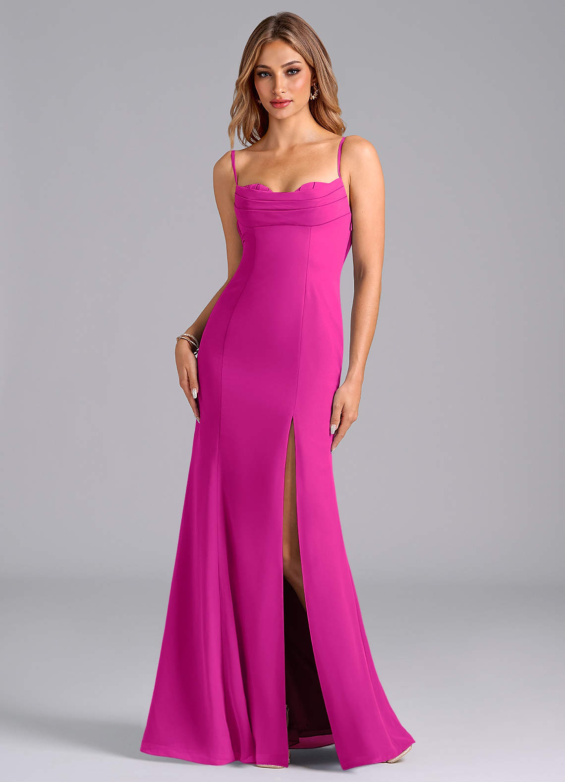 Azazie Wynni Bridesmaid Dresses Fuchsia Mermaid Corset Chiffon Dress image1