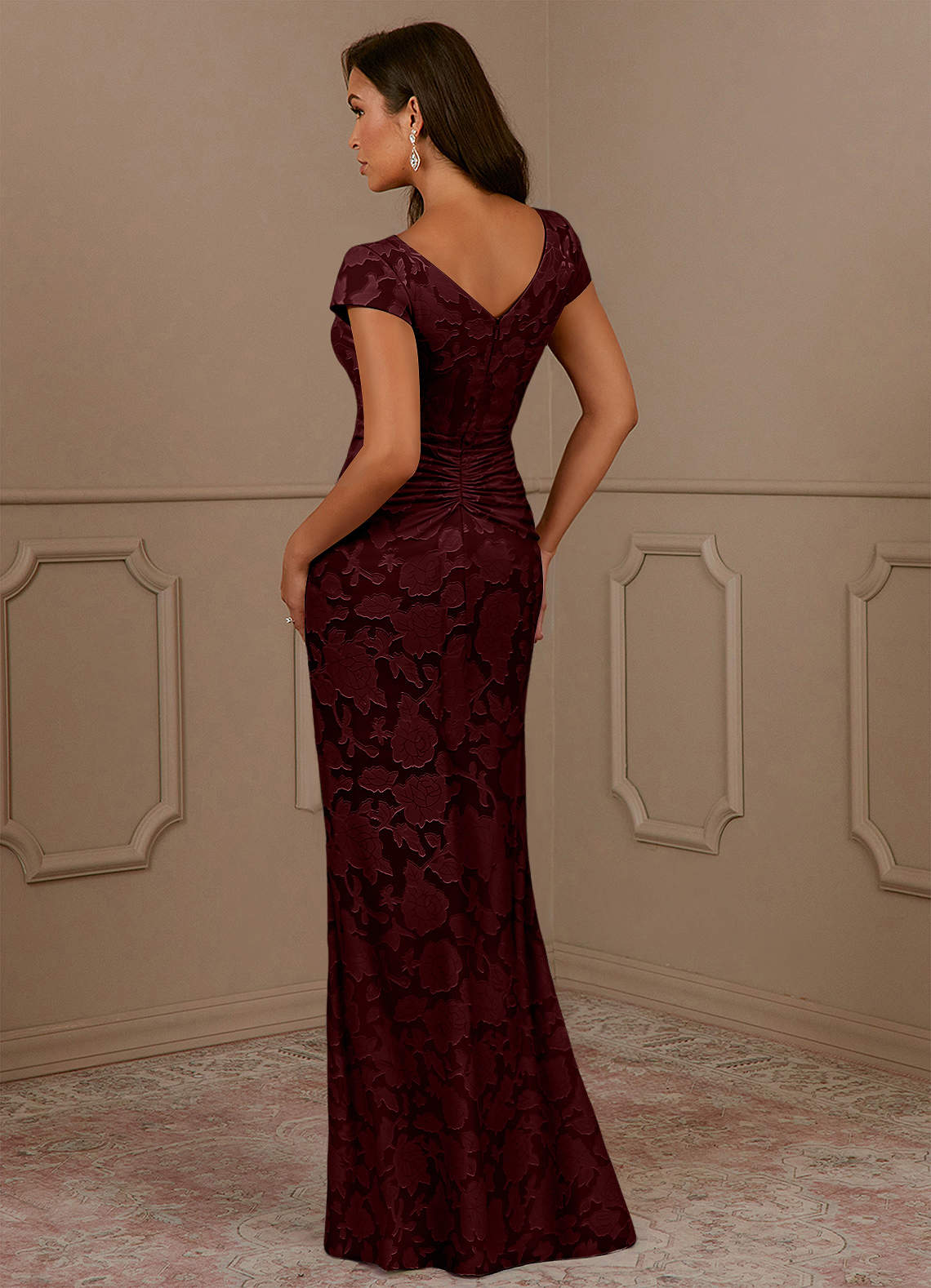Azazie Roya Mother of the Bride Dresses Cabernet Mermaid Ruched Floral Burnout Dress image2
