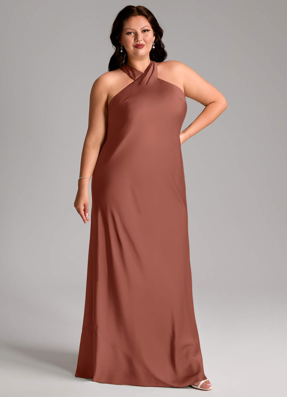 Azazie Doretta Bridesmaid Dresses Auburn Mermaid Pleated Stretch Satin Dress image8