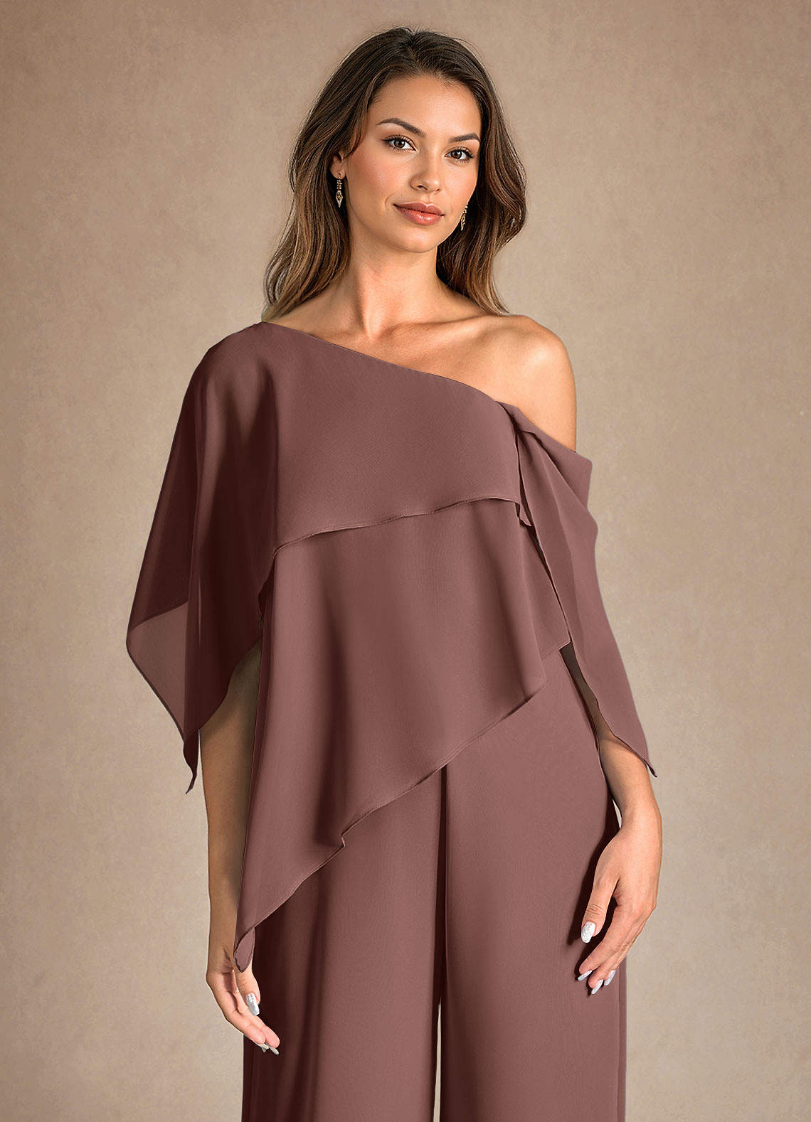 Azazie Halima Mother of the Bride Dresses Espresso Jumpsuit/Pantsuit Side Slit Chiffon Dress image7
