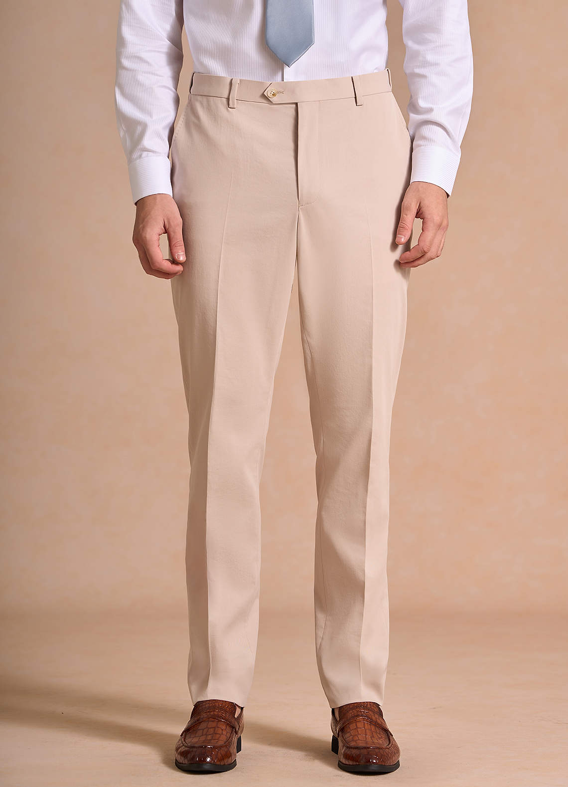 Azazie Carter Tan Cotton Linen Blend Slim Men's Wedding Suit Pants Size 40 Short
