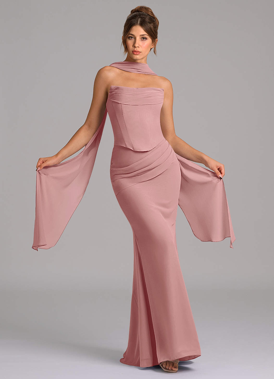 Azazie Sorrel Bridesmaid Dresses Dusty Rose Mermaid Corset Chiffon Dress image1