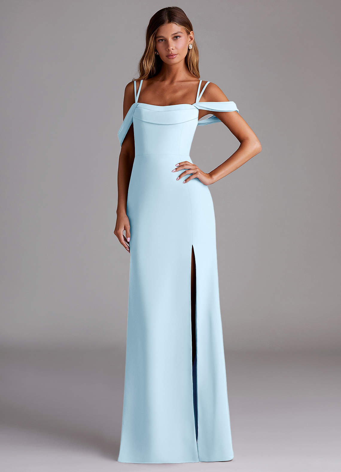 Azazie Callan Bridesmaid Dresses Sky Blue Mermaid Pleated Chiffon Convertible Dress image1