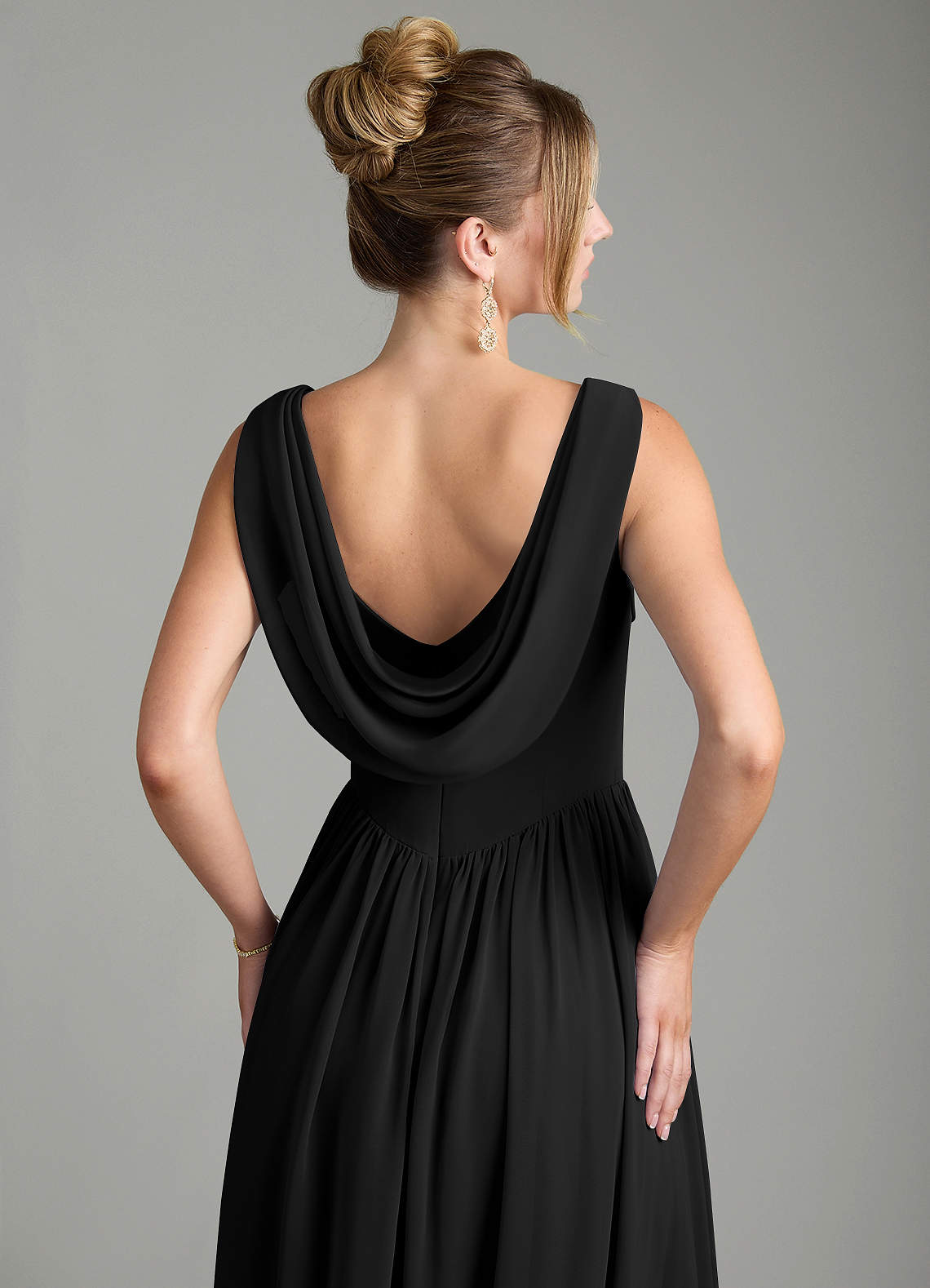 Azazie Novi Bridesmaid Dresses Black A-Line Pleated Chiffon Dress image1