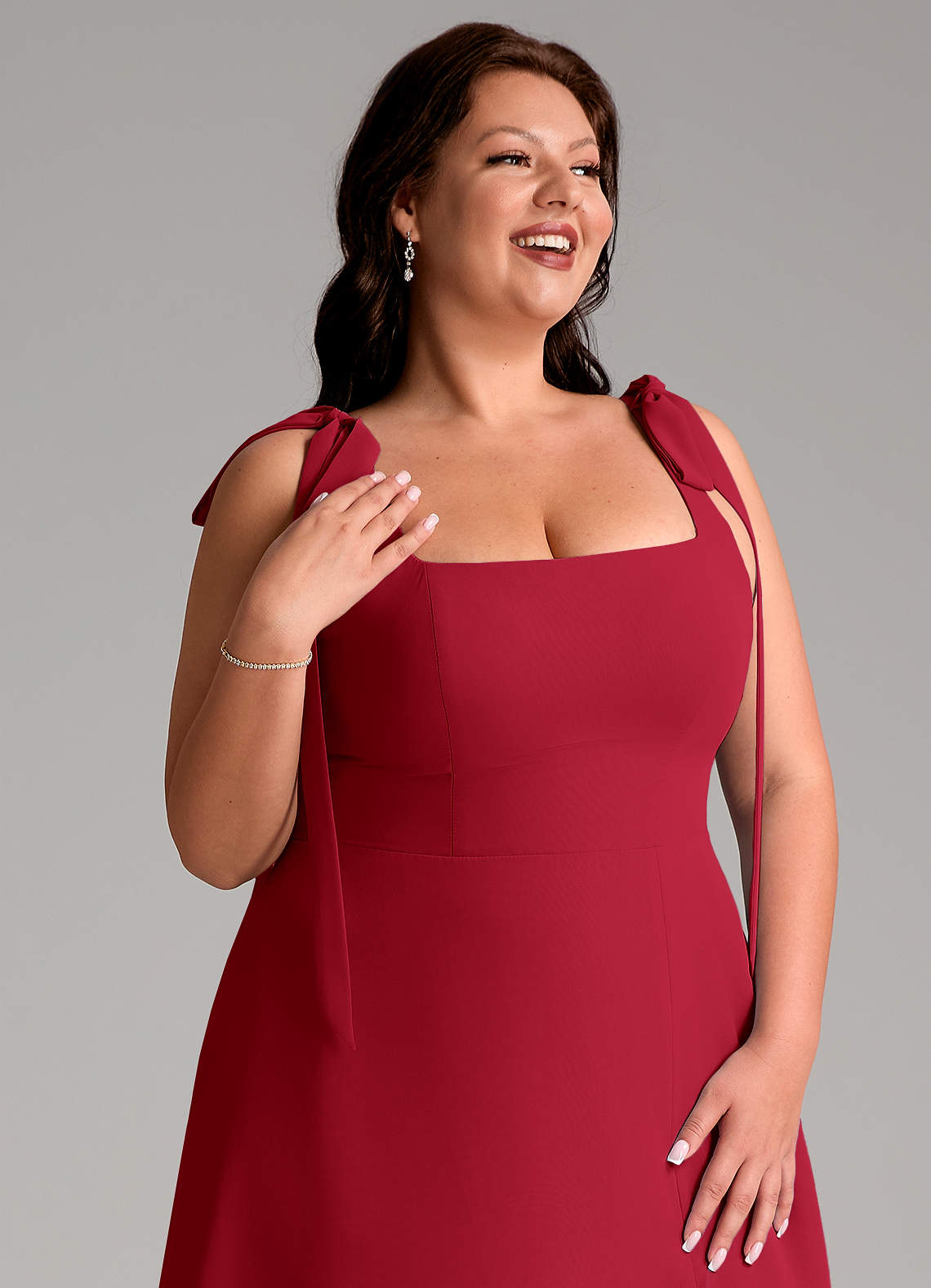 Azazie Debra Bridesmaid Dresses Scarlet A-Line with Pockets Chiffon Convertible Dress image15