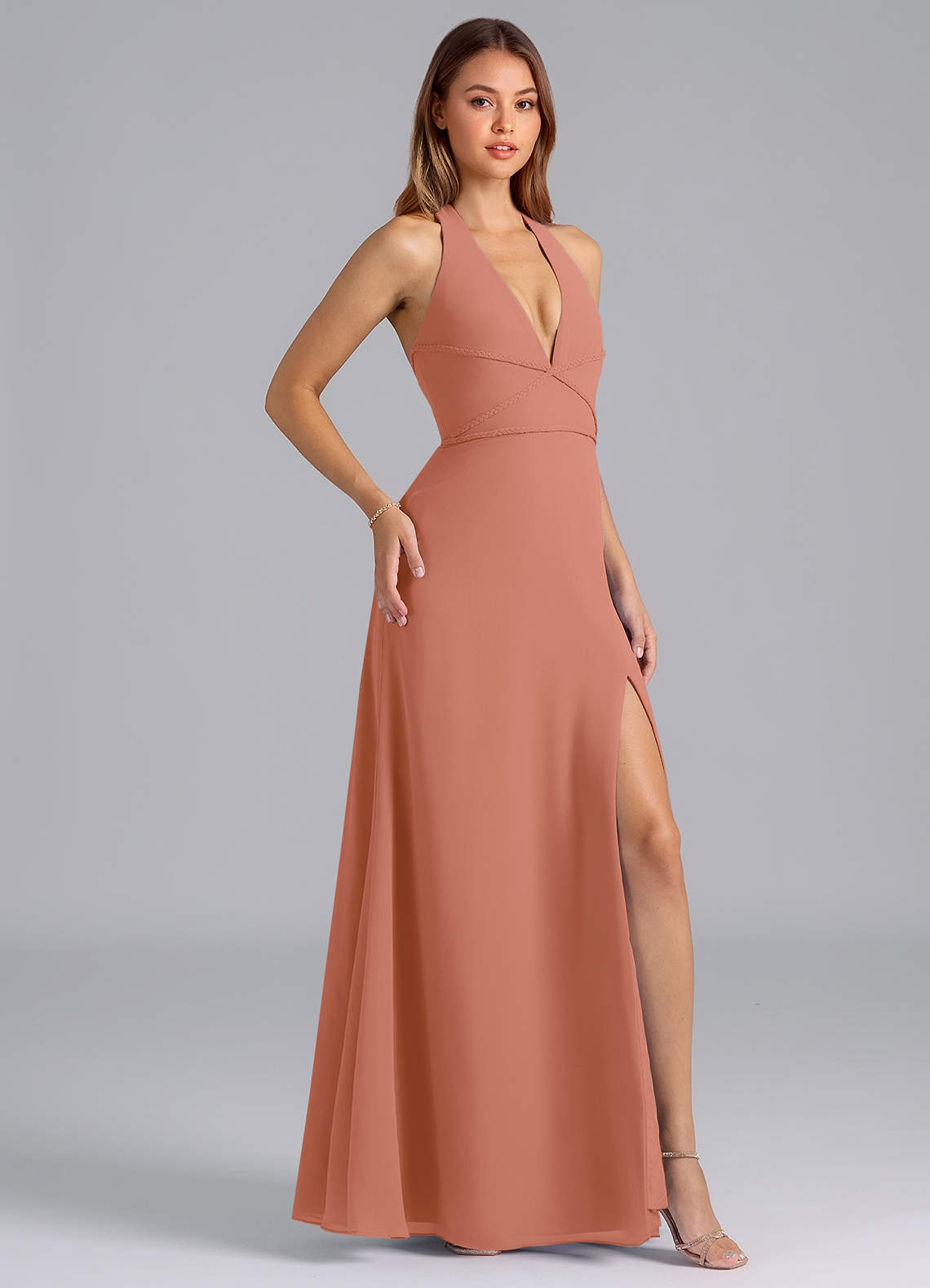 Azazie Odie Vestidos de damas de honor Vestido de Mai Tai de Gasa de Corte en A image1